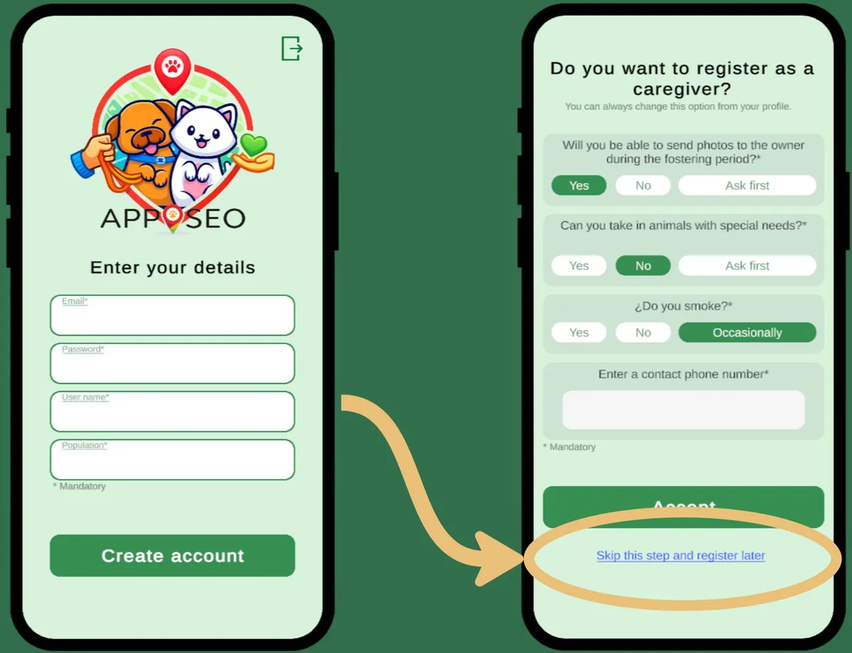 APPASEO registration screen